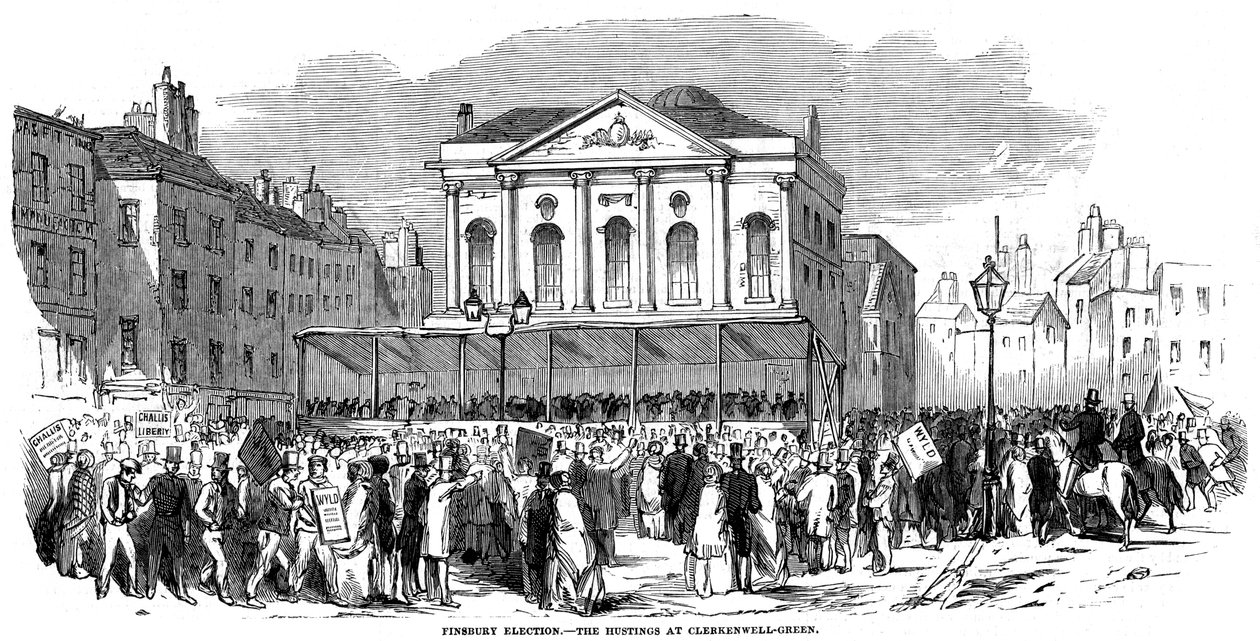 1852年のロンドンのフィンズベリー選挙中のクラーケンウェルグリーンの選挙区 作： 不明