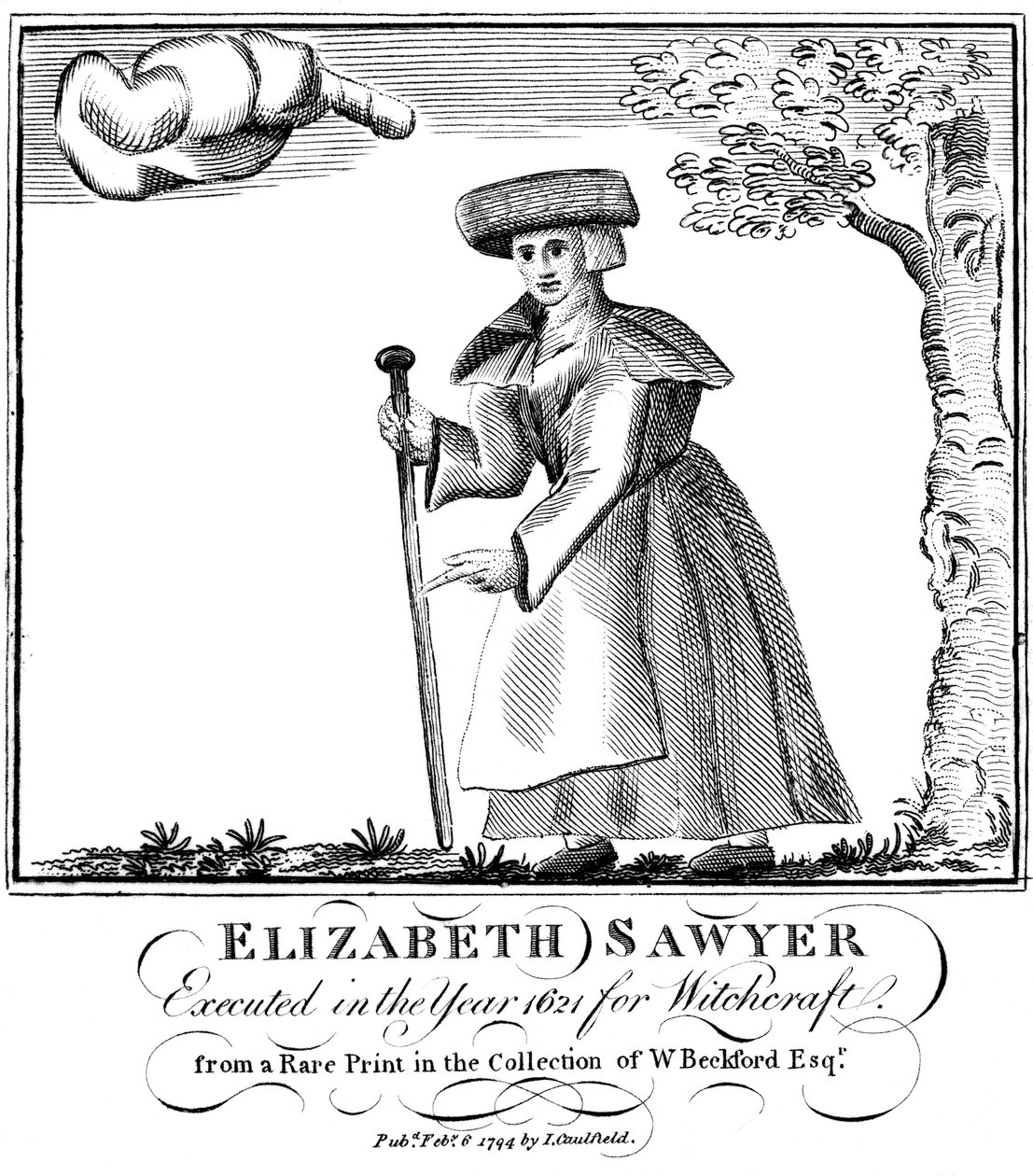 エリザベス・ソーヤー、1621年、1794年にイギリスで魔女として処刑された 作： 不明