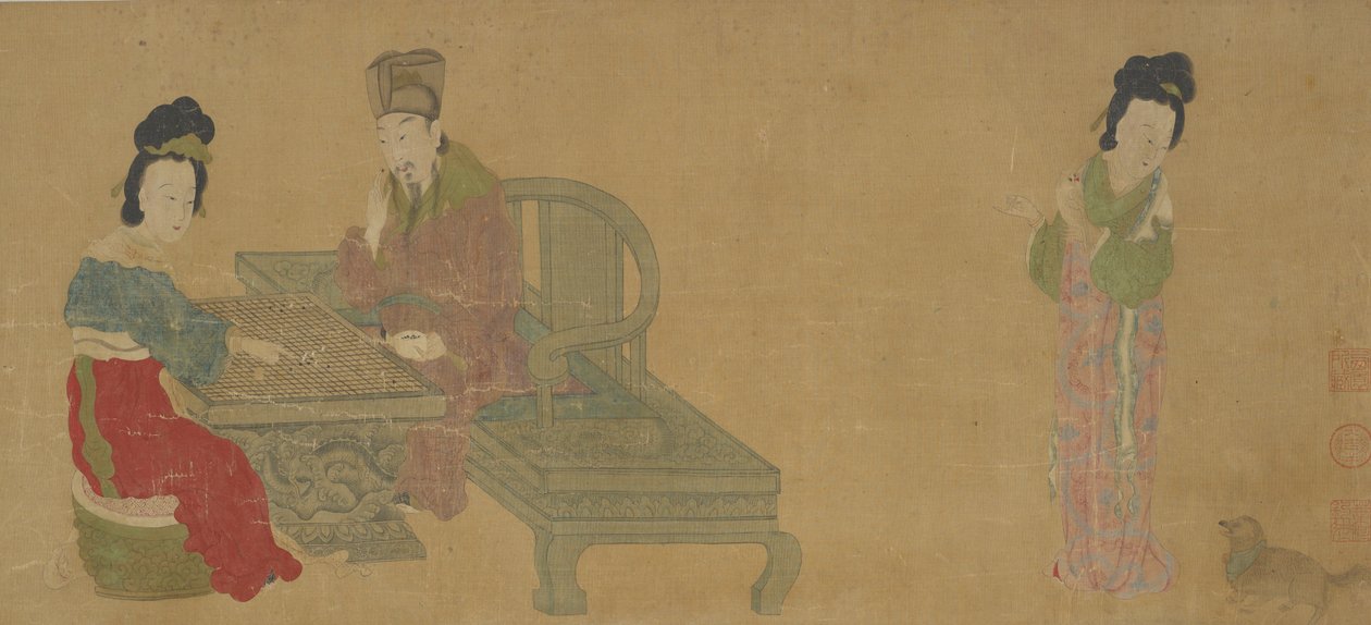 明皇帝と楊妃が魏旗を奏でる、明または清王朝、17世紀。 作： 不明