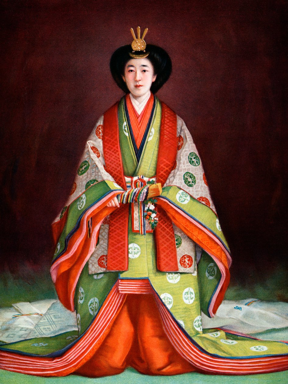 戴冠式の衣装を着た日本の長子皇后、c1924 作： 不明