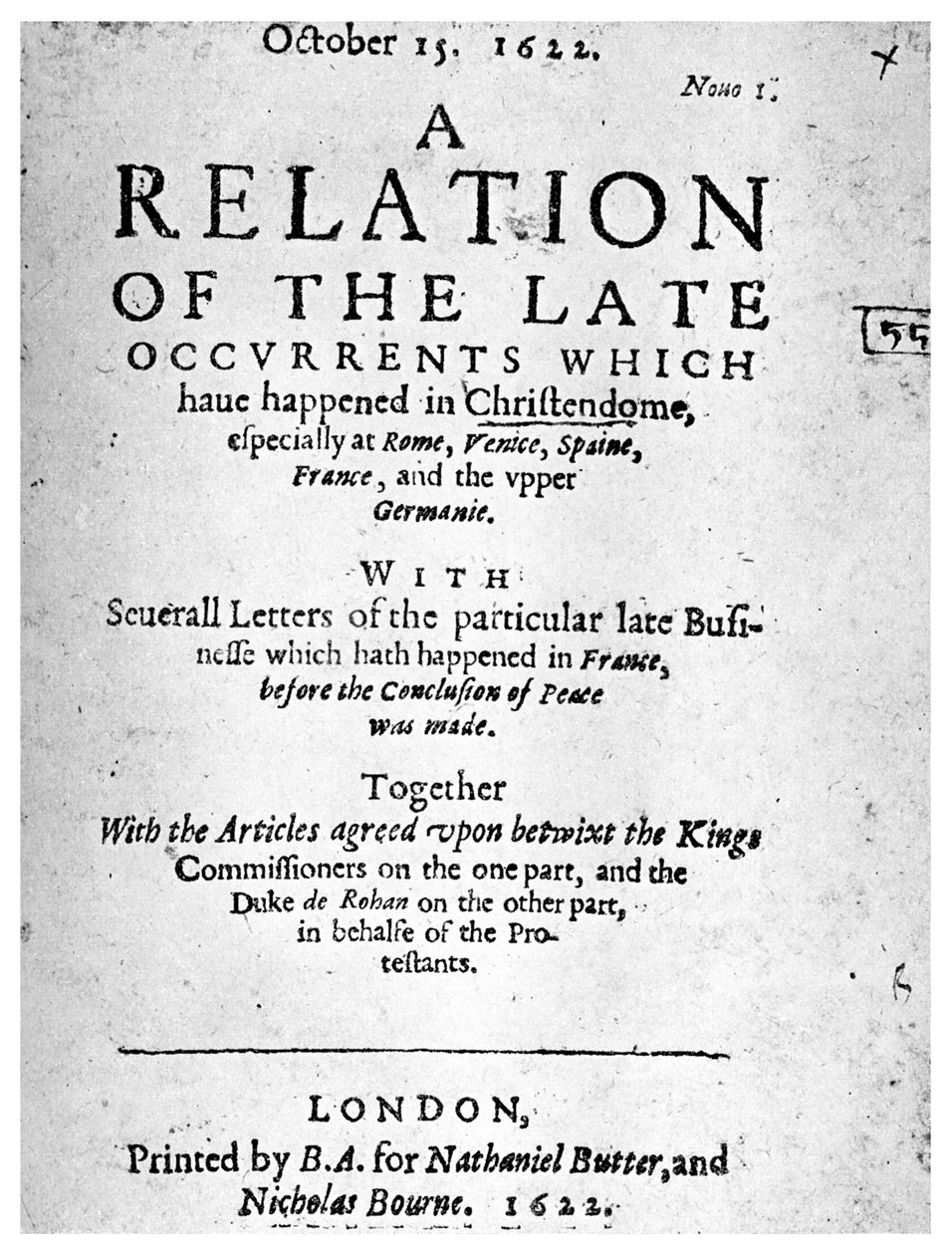 英語のニュースブック、1622 1956 作： 不明