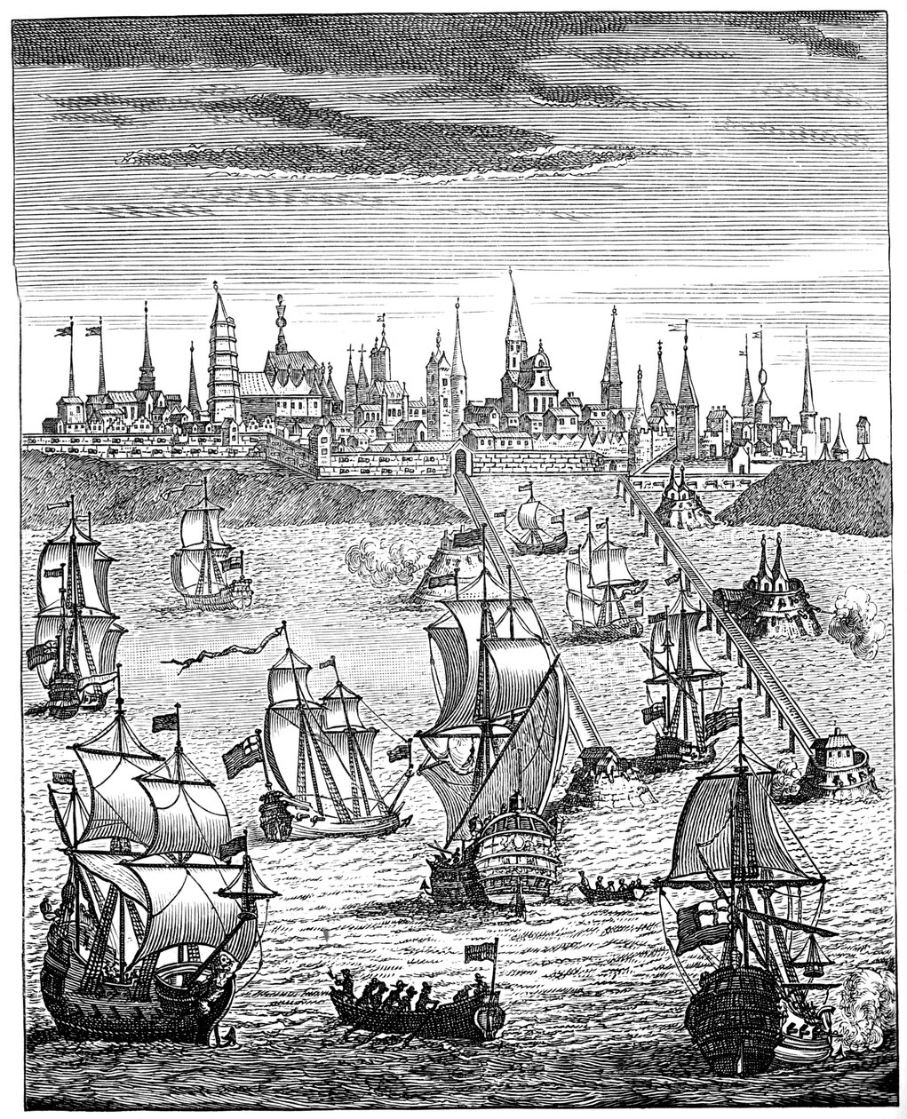 1708年、1894年、ダンケルクを占領するために兵士を運ぶイギリス軍中隊 作： 不明