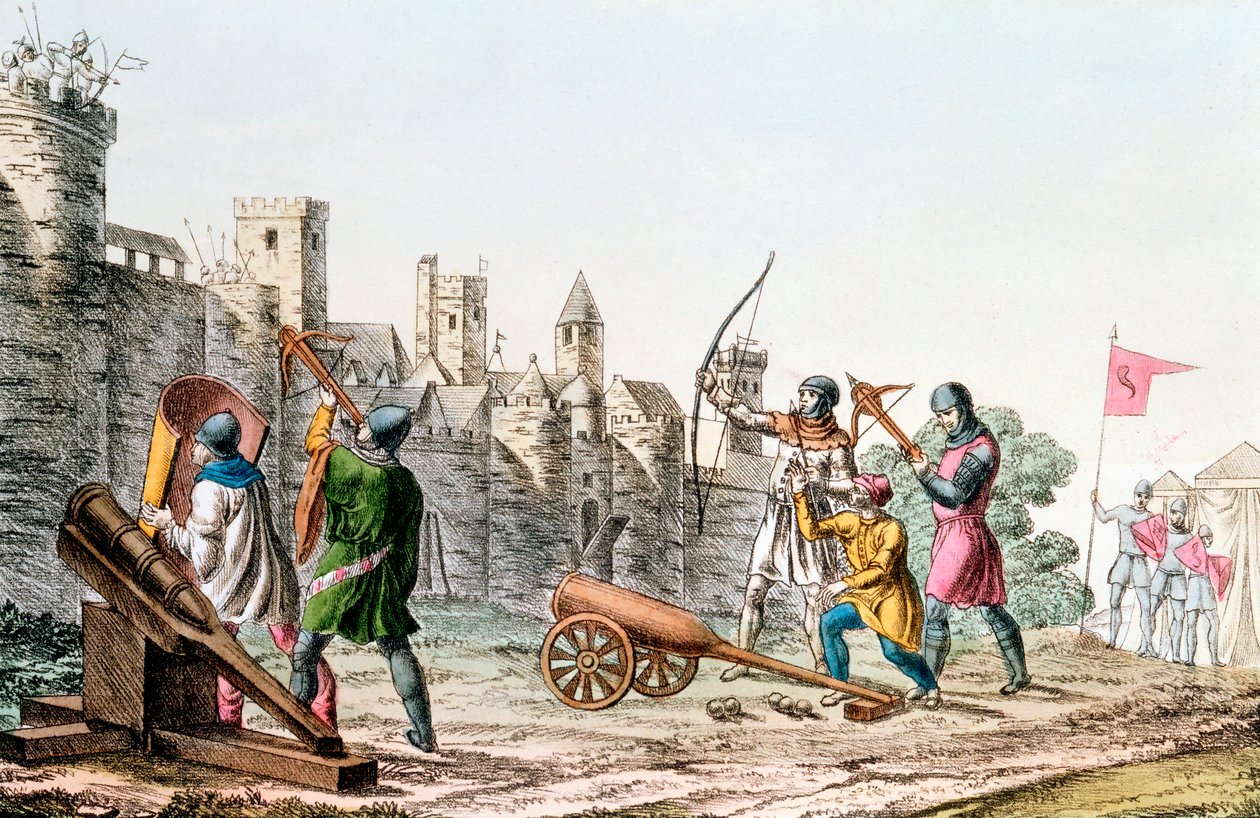 フランスの町を攻撃するイギリス軍、百年戦争、1337-1453 c1830 作： 不明