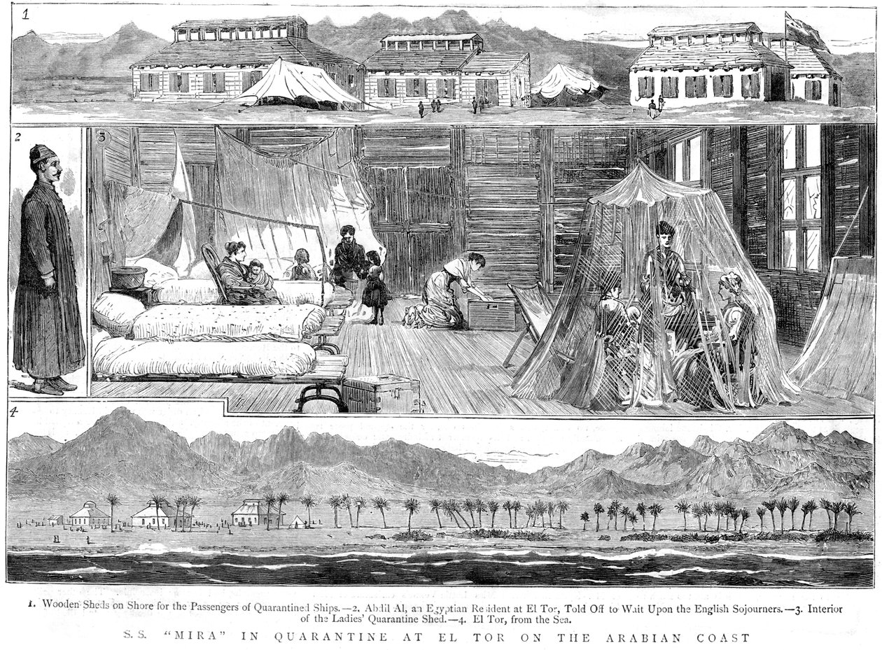 1884年、北アフリカのエルトールにある天然痘検疫キャンプにいるヨーロッパ人 作： 不明