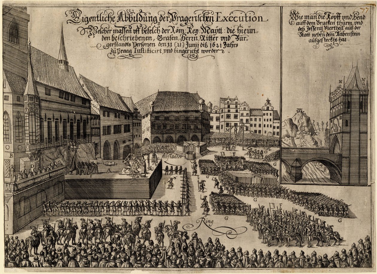 1621年、1621年6月21日、プラハの旧市街広場でのプロテスタント指導者27名の処刑 作： 不明