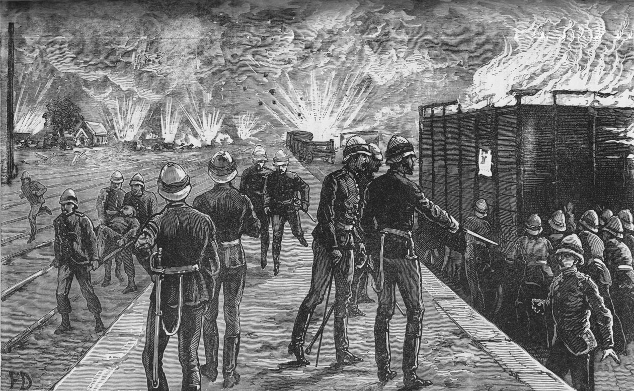 カイロ駅での爆発：砲弾と弾薬の破裂、c1882-85 作： 不明