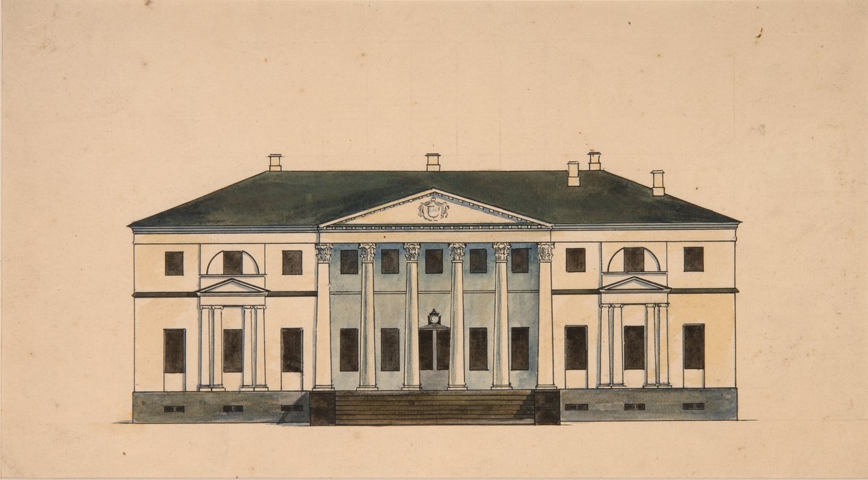 Golitsyn Petrovo-Dalneye Estateの家の正面、19世紀の第1四半期。 作： 不明