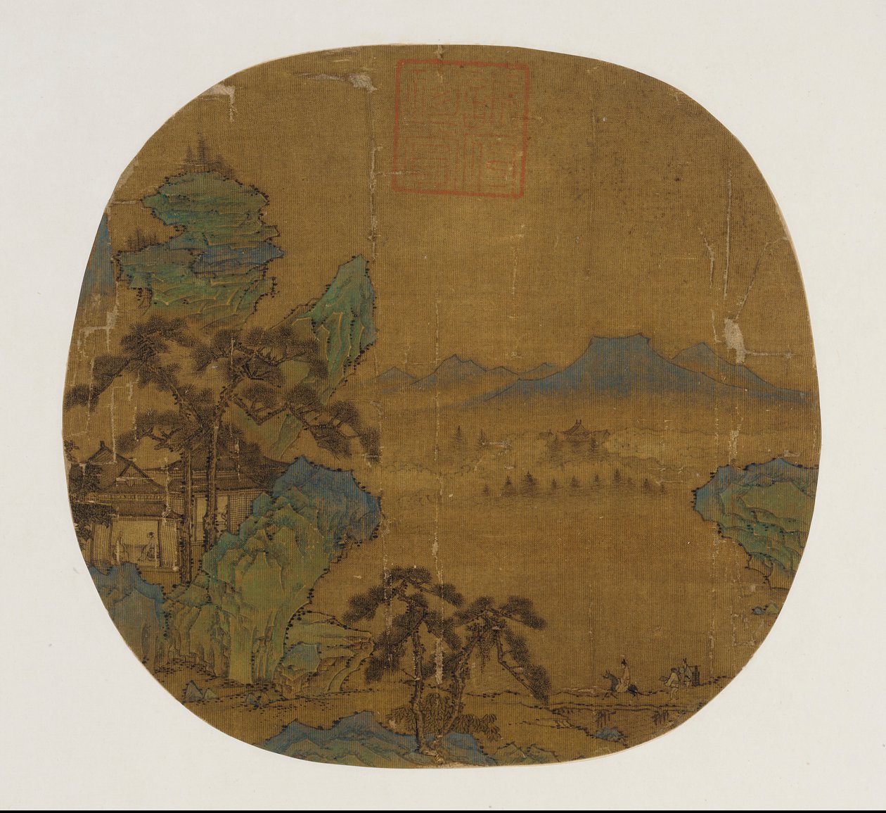 画用紙として取り付けられたうちわ、明代、1368～1644年。 作： 不明