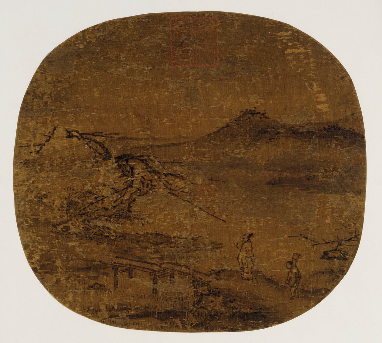 画用紙として取り付けられたうちわ、明代、1368～1644年。 作： 不明