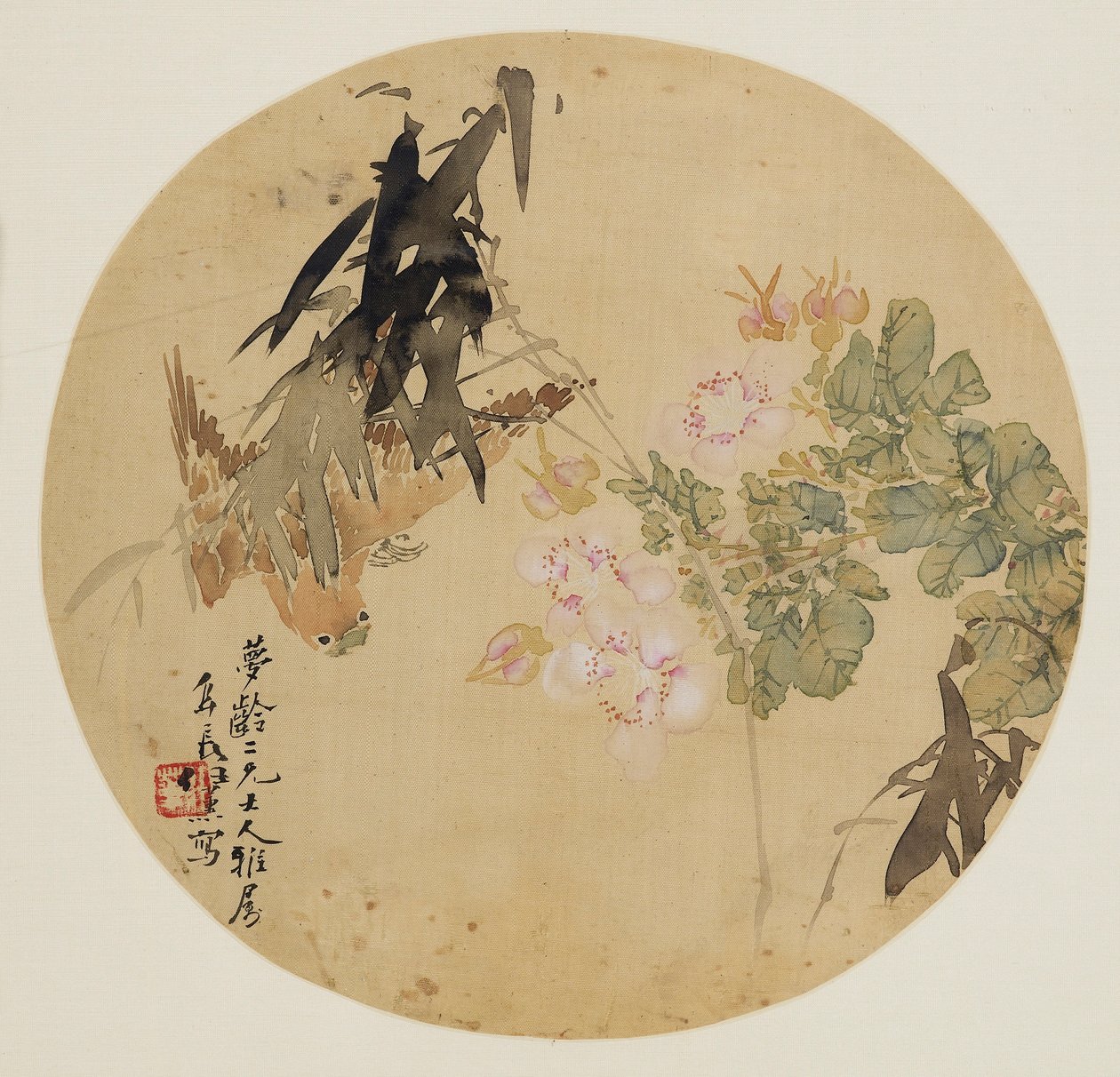 扇絵 - 花と鳥、19世紀 1801-1900 作： 不明