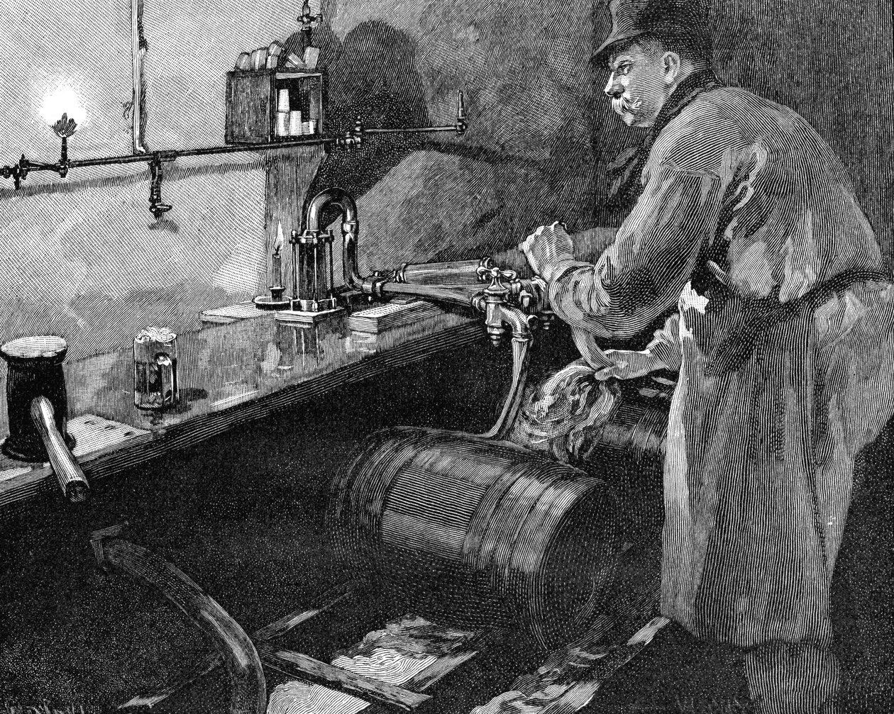 1885年にアメリカの醸造所でビール樽を充填 作： 不明
