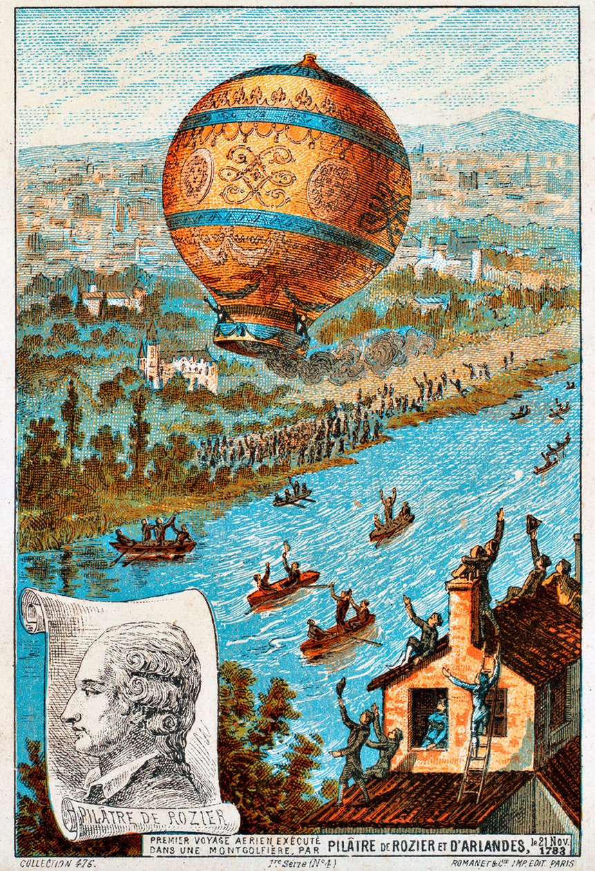 1783〜1890年代、パリ、ロジェとダランデの最初の空中航海。 作： 不明