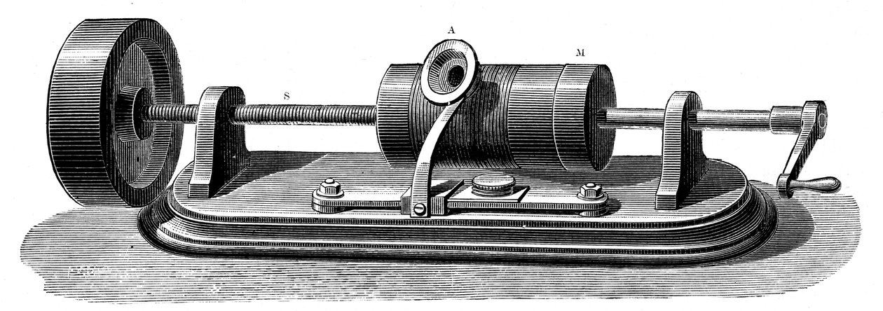 エジソン蓄音機c1877 c1880の最初のモデル。 作： 不明