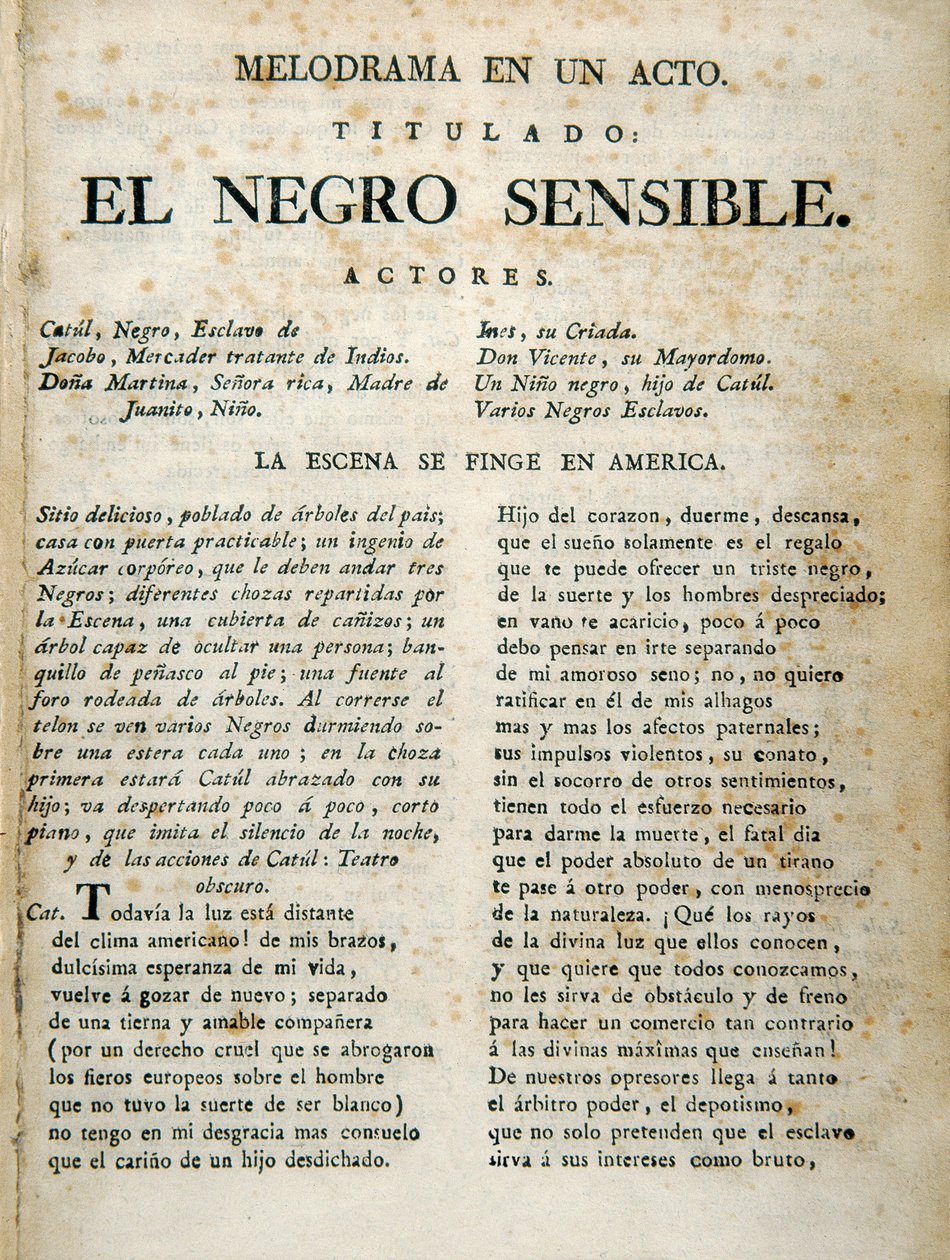 "El negro sensible "の最初のページ 作： 不明