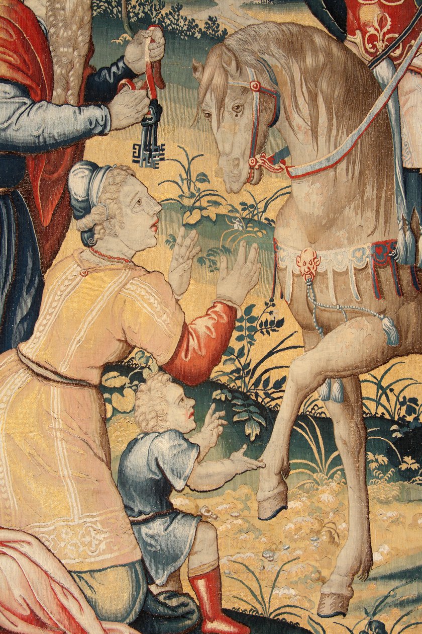 フランドルのタペストリー。シリーズ ハンニバルの歴史。イタリアのハンニバル（Aníbal en Italia）。保存されている中で3番目のタペストリー。モデル オランダの匿名のマスター。製作はブリュッセルの工房。1570年頃。生地 ウールとシルク。1cmにつき6.5/7本の縦糸。サイズ 作： 不明