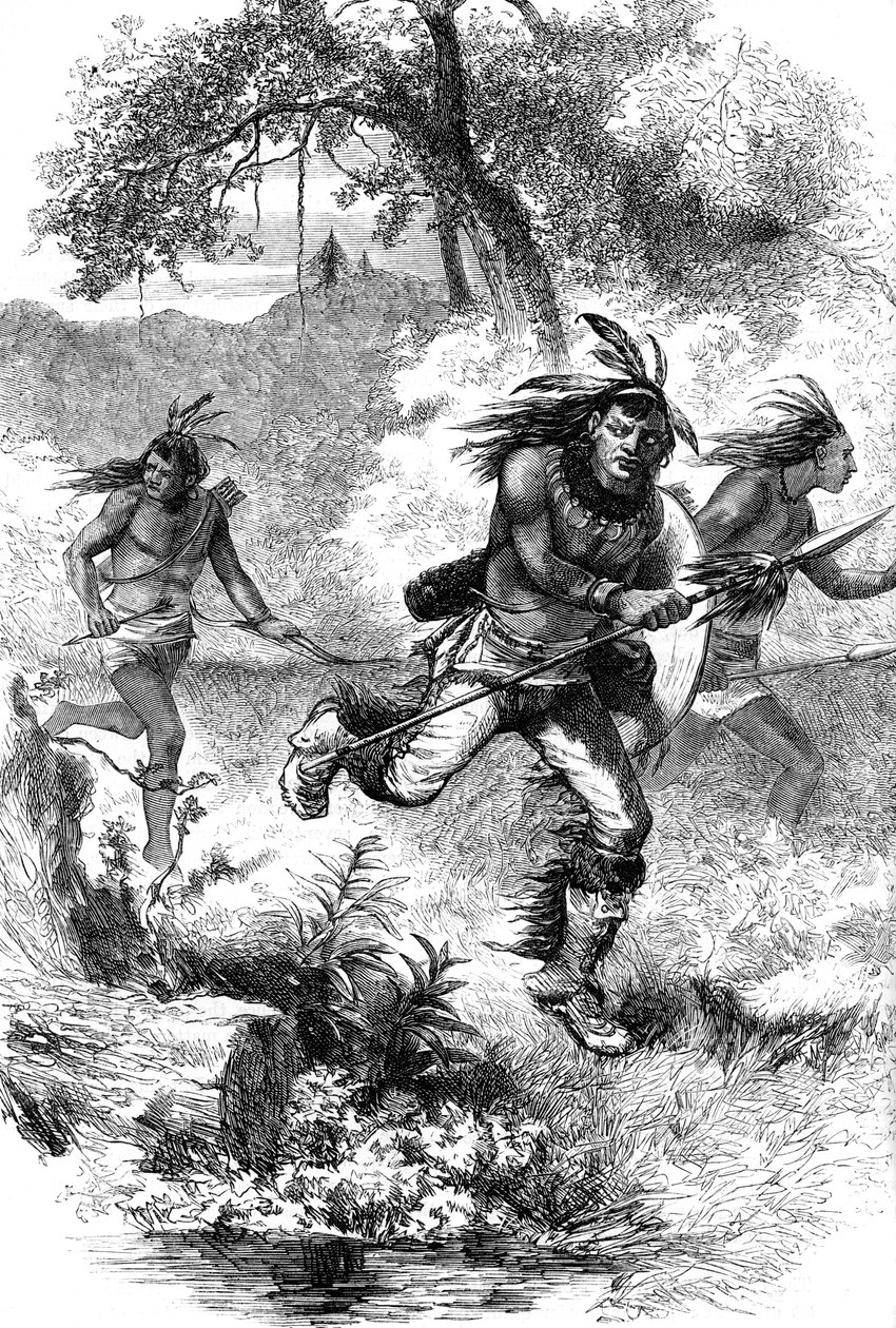 開拓者の虐殺後のネイティブアメリカンの飛行、c17世紀c1880 作： 不明