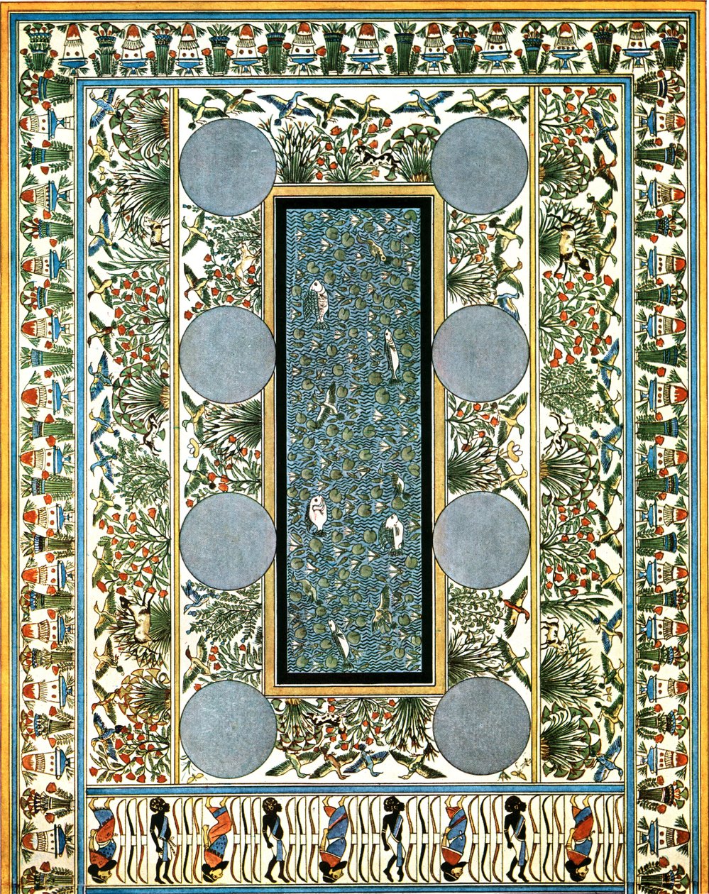1928年、エジプトのテルエルアマルナの宮殿の床画。