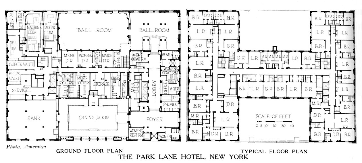 フロアプラン、パークレーンホテル、ニューヨークシティ、1924 作： 不明