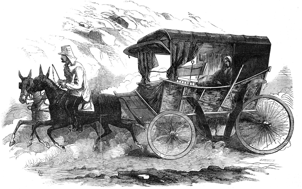 1856年、クリミア半島の馬車に乗るフローレンスナイチンゲール 作： 不明