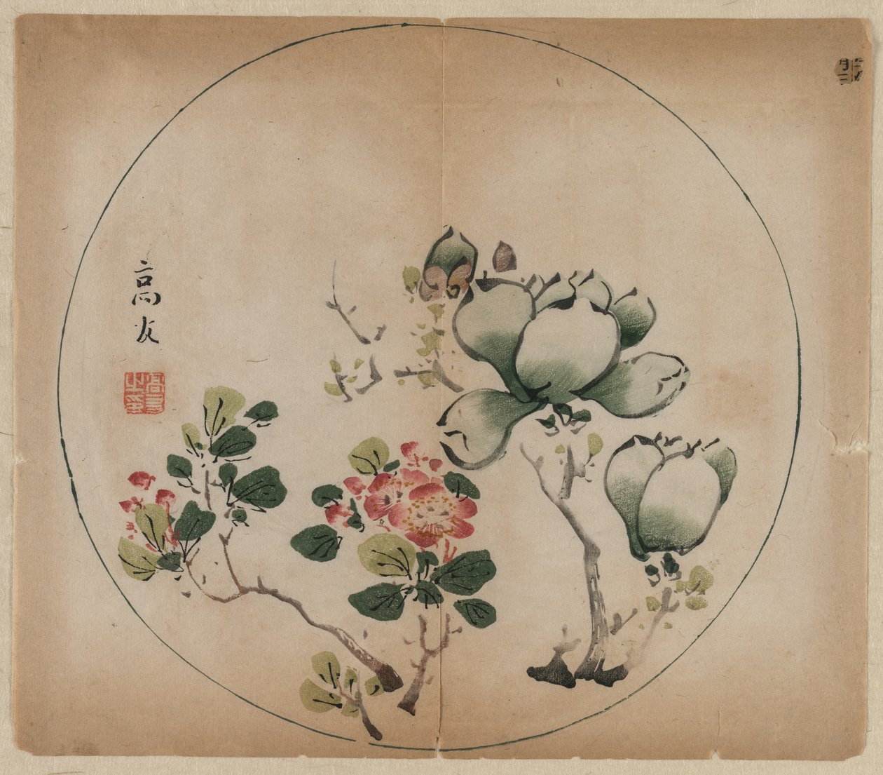マグノリアと桃の花の開花、1368-1644。 作： 不明