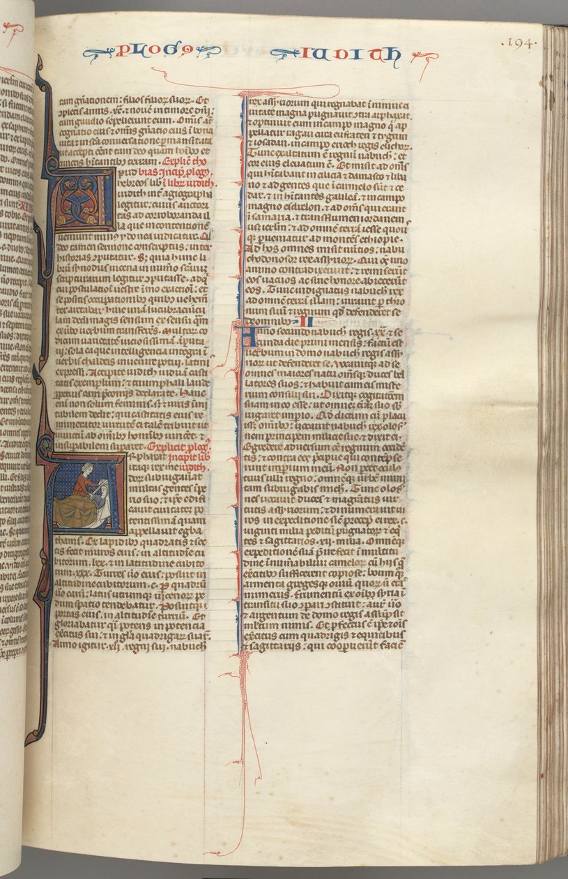 フォル。 194r、ジュディス、歴史的イニシャルA、ジュディスがホロフェルネスを斬首、c。 1275-1300。 作： 不明