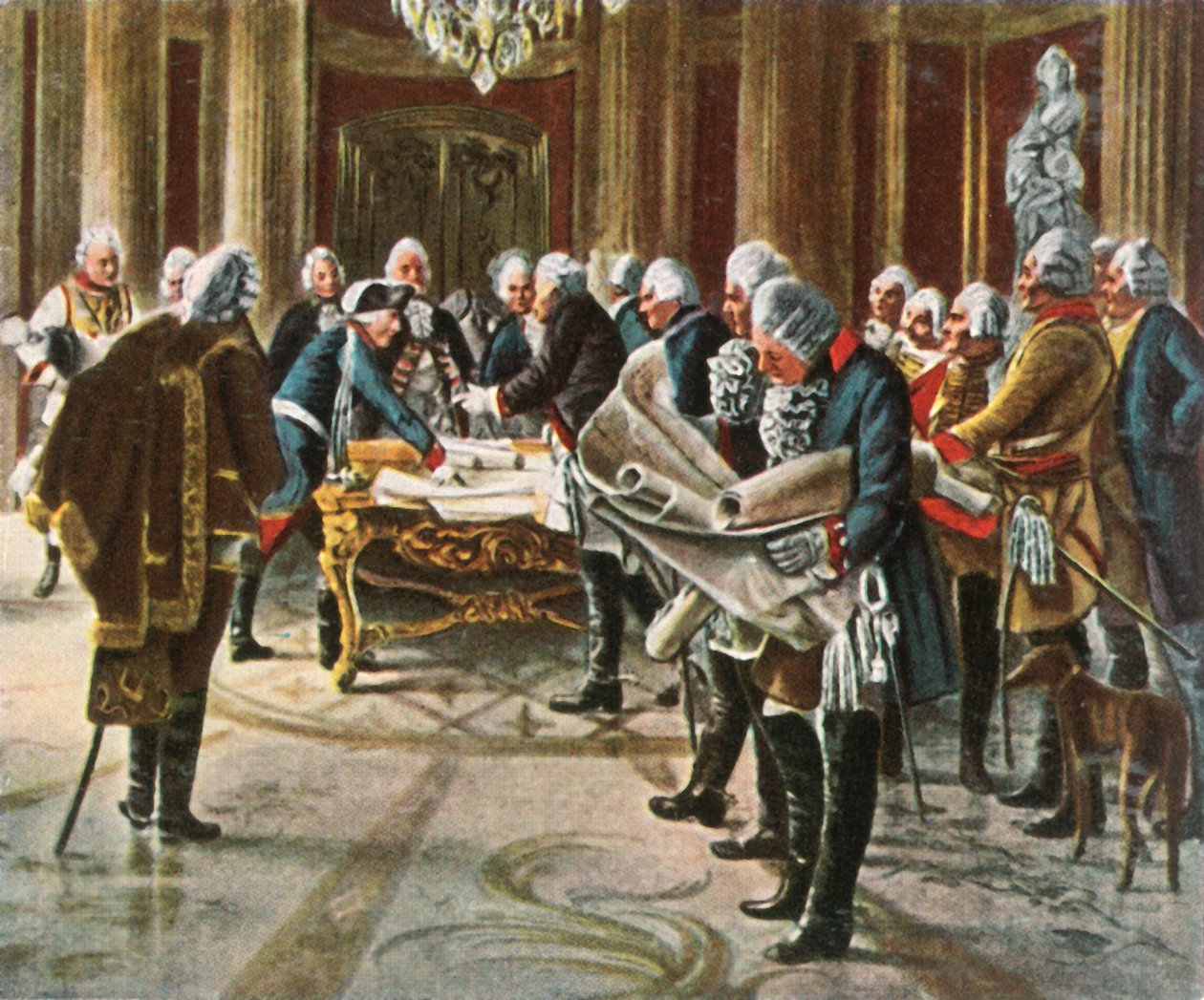 フレデリック大王は1756年8月、1936年に将軍との軍事評議会を開いた。 作： 不明