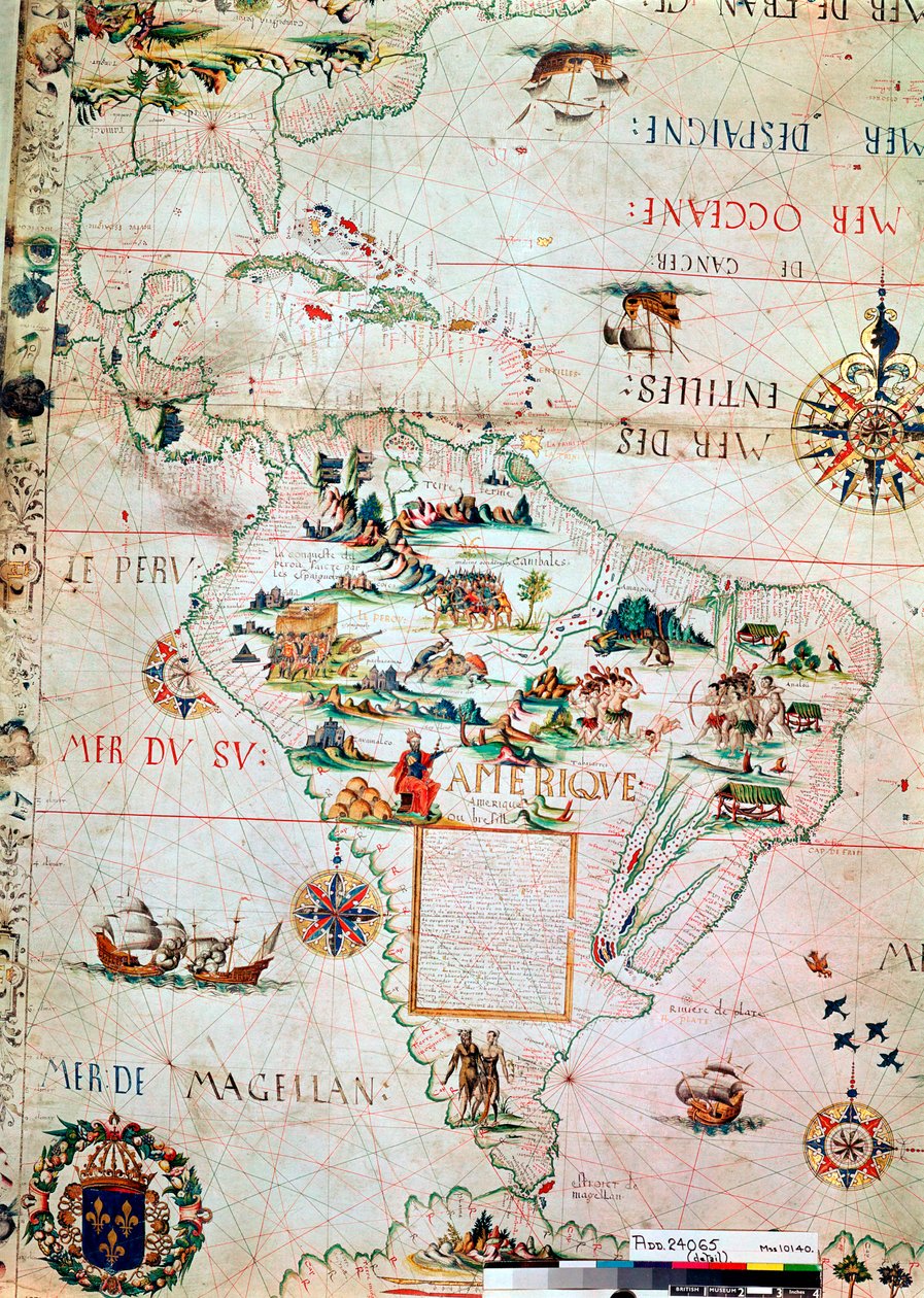 中南米のフランス地図、フランス語、1550 作： 不明