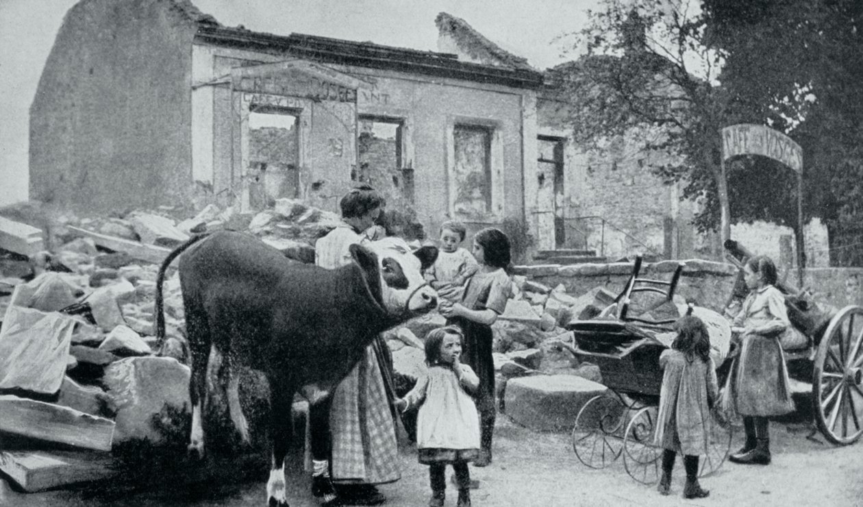 フランスの難民は廃墟となった村、アルトワ、第一次世界大戦、1915年に戻る 作： 不明