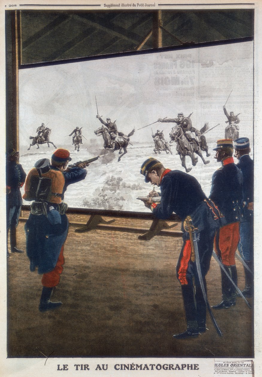 1912年にライフルの練習のために騎兵隊のチャージのフィルムを使用したフランスの兵士 作： 不明