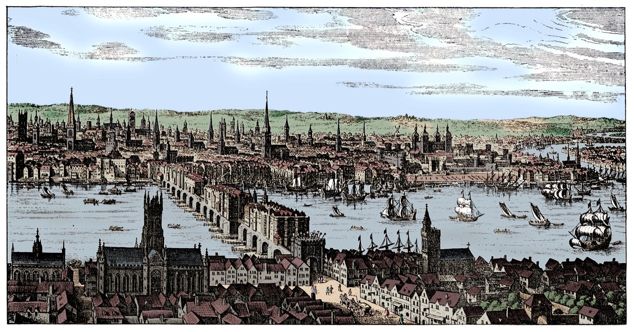 ロンドンの概観、1666年、1909年。 作： 不明