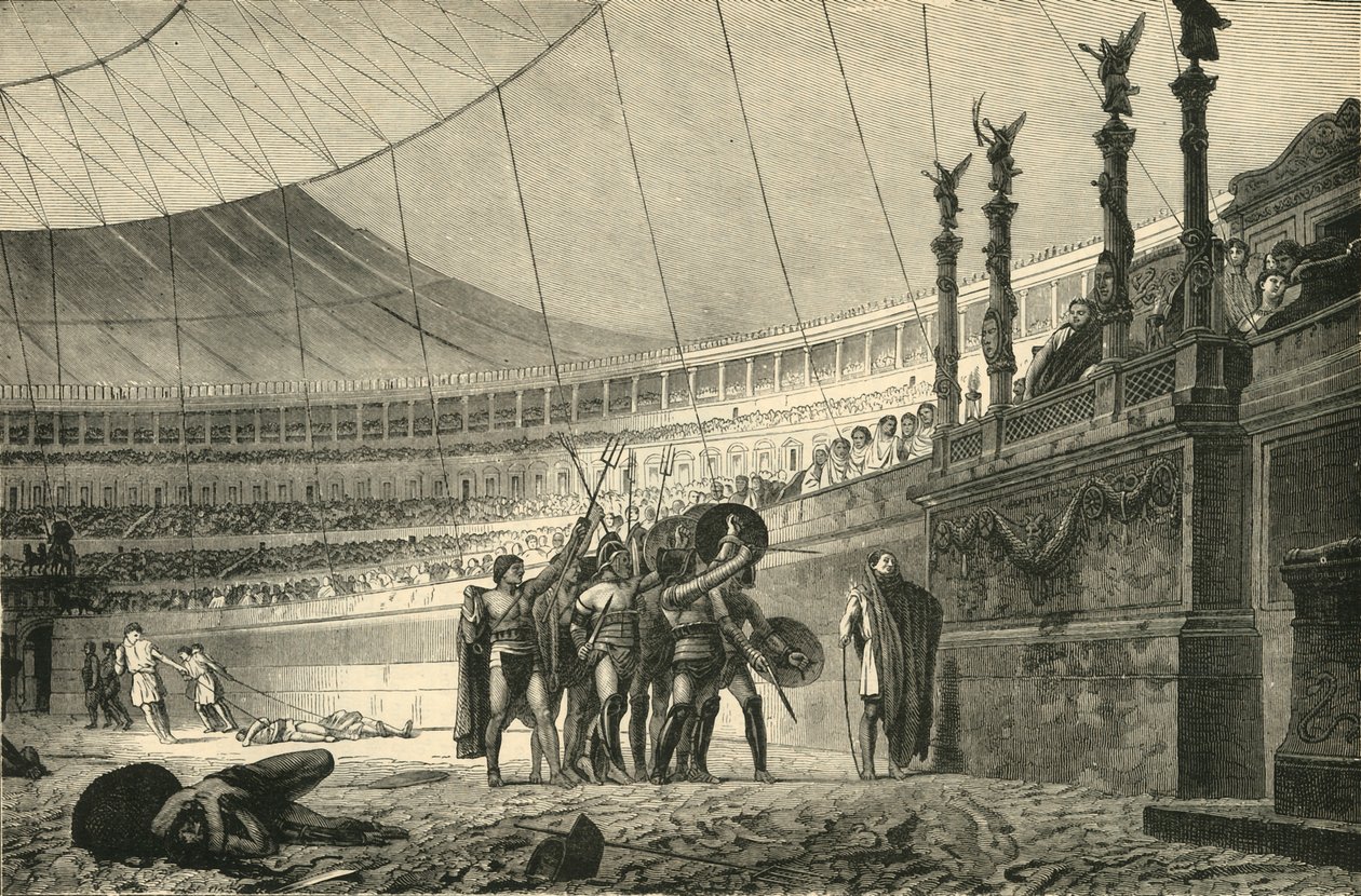 戦闘に参加する前に天皇に敬礼する剣闘士、1890年。 作： 不明