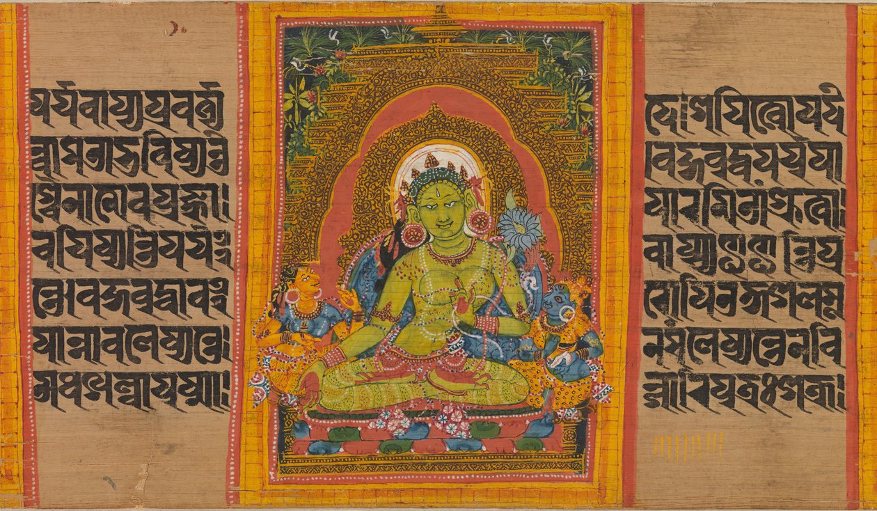 Green Tara、Folio from ... 12世紀初頭の知恵写本の完成。 作： 不明