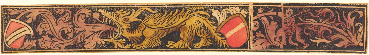 ドラゴン、シールド、野生の男性がいるグロテスクなストリップ、c。 14751500。 作： 不明
