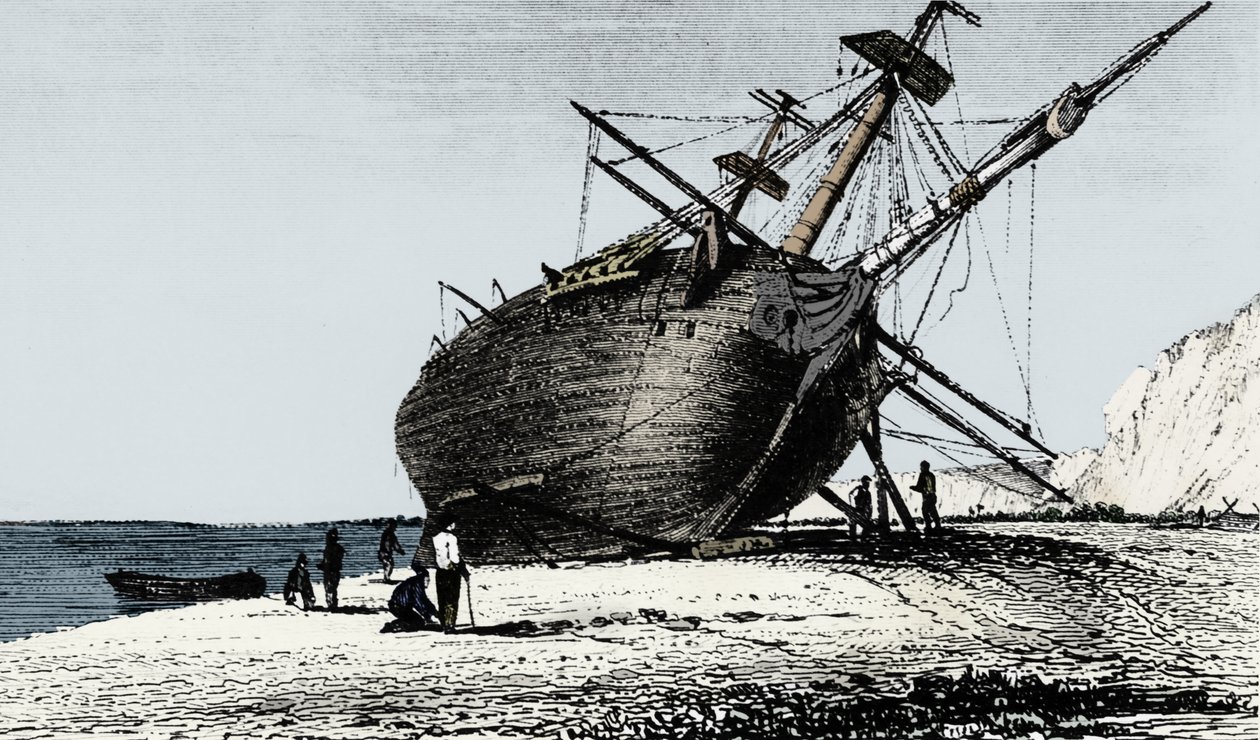 HMSビーグルは、南アメリカ、パタゴニア、リオサンタクルーズに上陸しました。1834年1839年 作： 不明