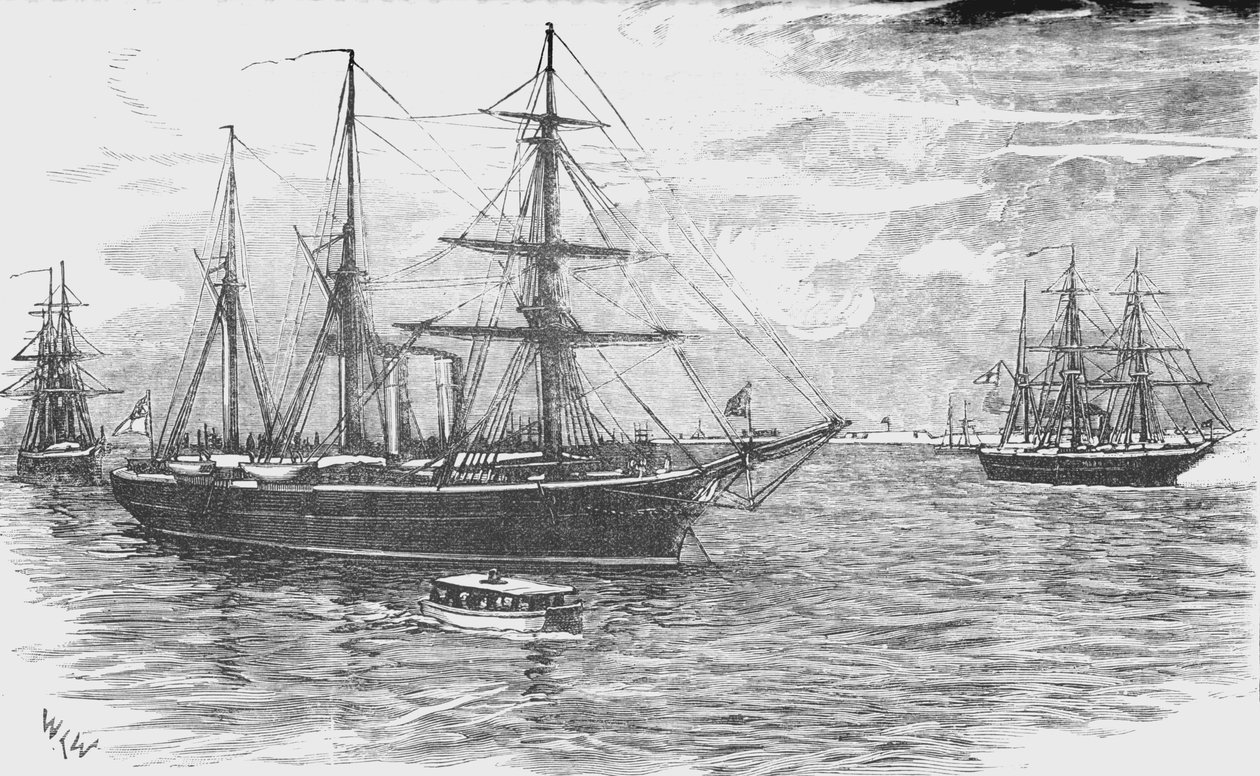 HMSアイリス、ガンボートビーコンとデコイ、封鎖ダミエッタ、c1882 作： 不明