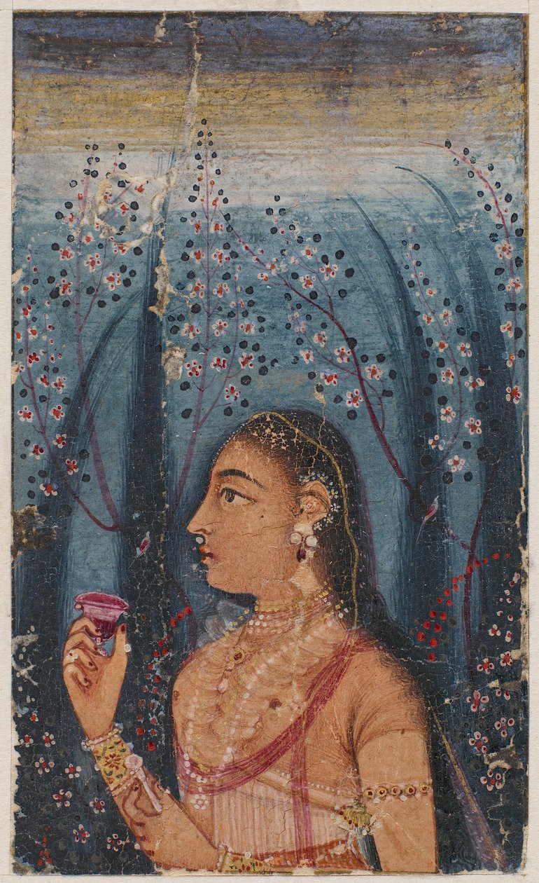 開花した茎に囲まれた若い女性の頭 c. 1620年。 作： 不明
