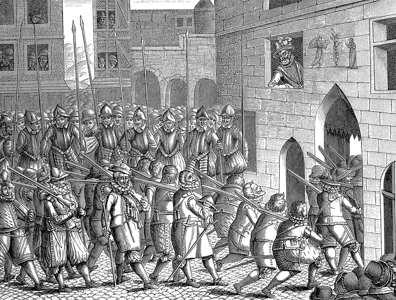 1594年3月22日、パリからスペイン人が出発するのを見守るフランスのヘンリー4世 作： 不明