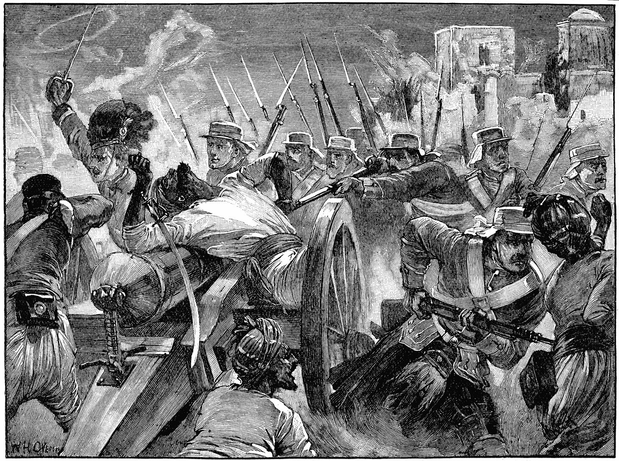 1857年7月16日、インディアン反乱のコーポーアで反逆者の銃を捕獲した高地人、c1895 作： 不明