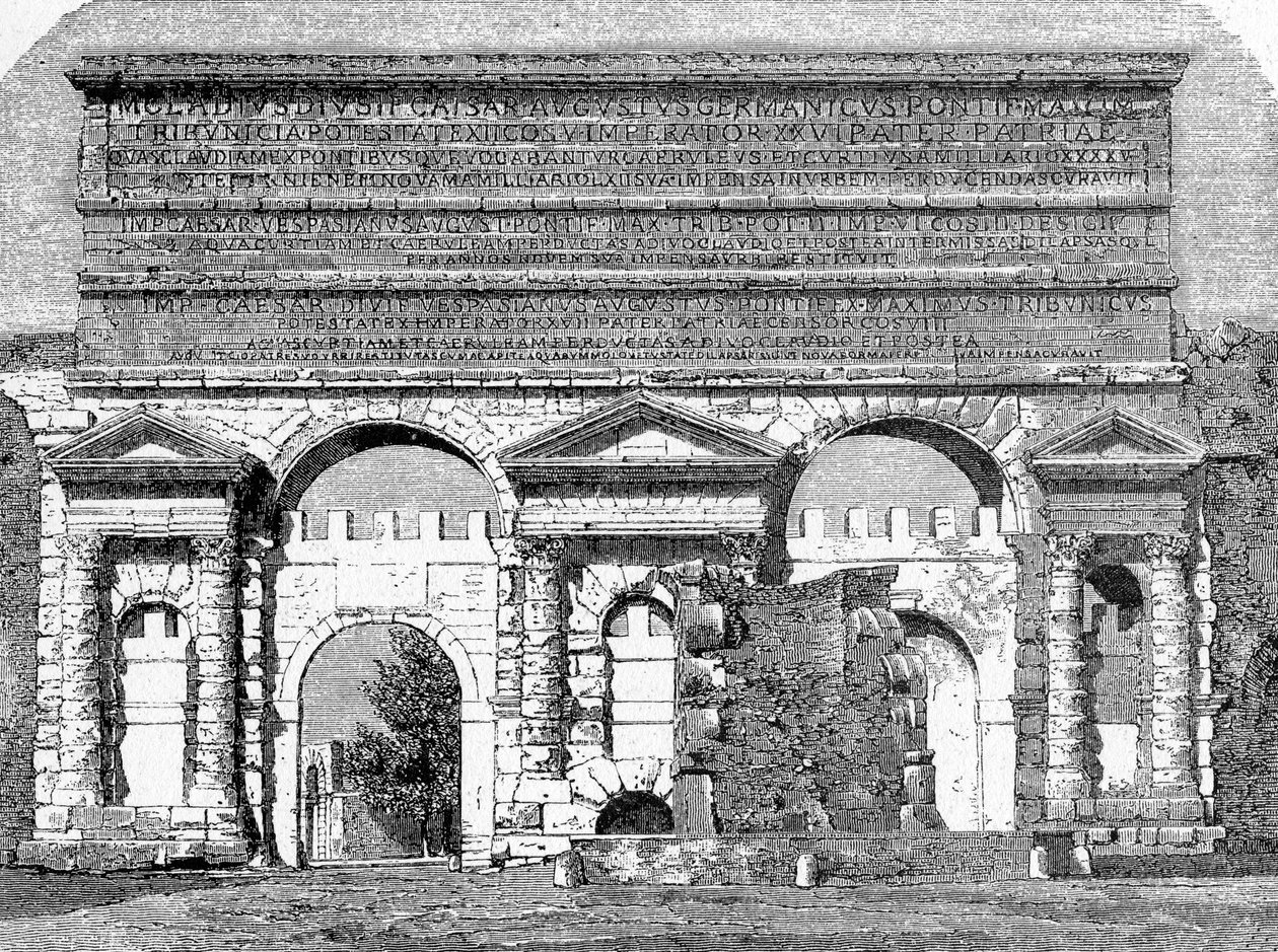 古代ローマの歴史。1872年のローマの彫刻 ポルタ・マッジョーレ、またはポルタ・ネヴィア 作： 不明