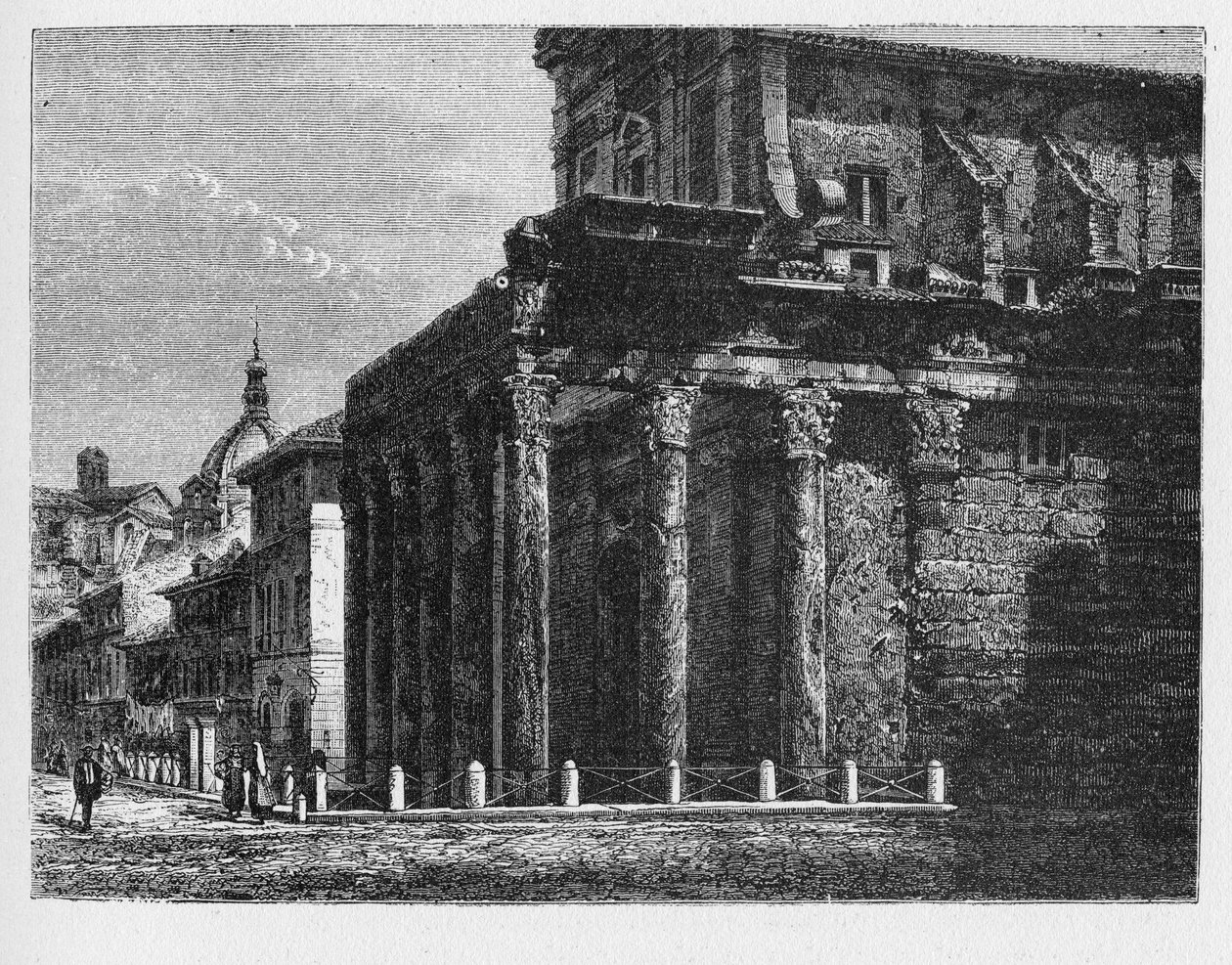 古代ローマの歴史。アントニヌスとファウスティナの神殿は、ローマにある古代ローマの神殿で、ミランダのサン・ロレンツォ教会に適合しています。 作： 不明