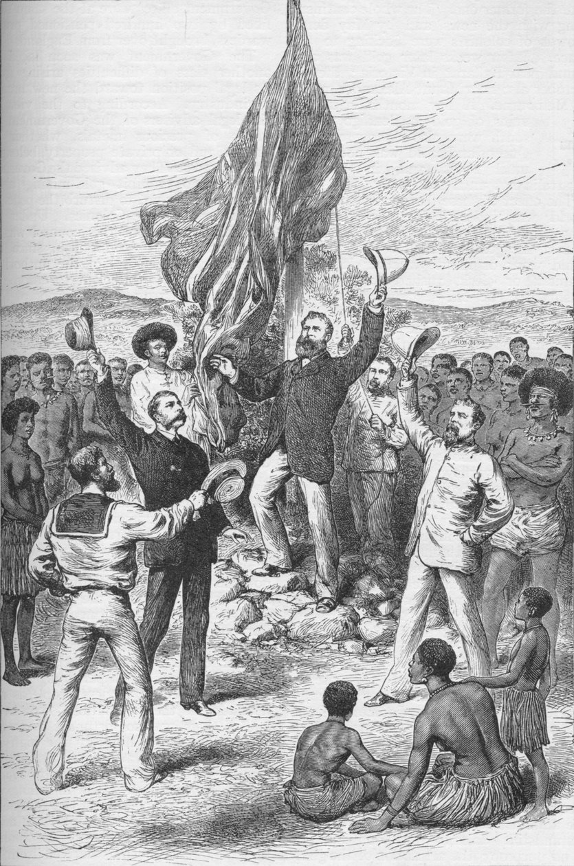 1883年、ニューギニアでイギリス国旗を掲げた1908 作： 不明