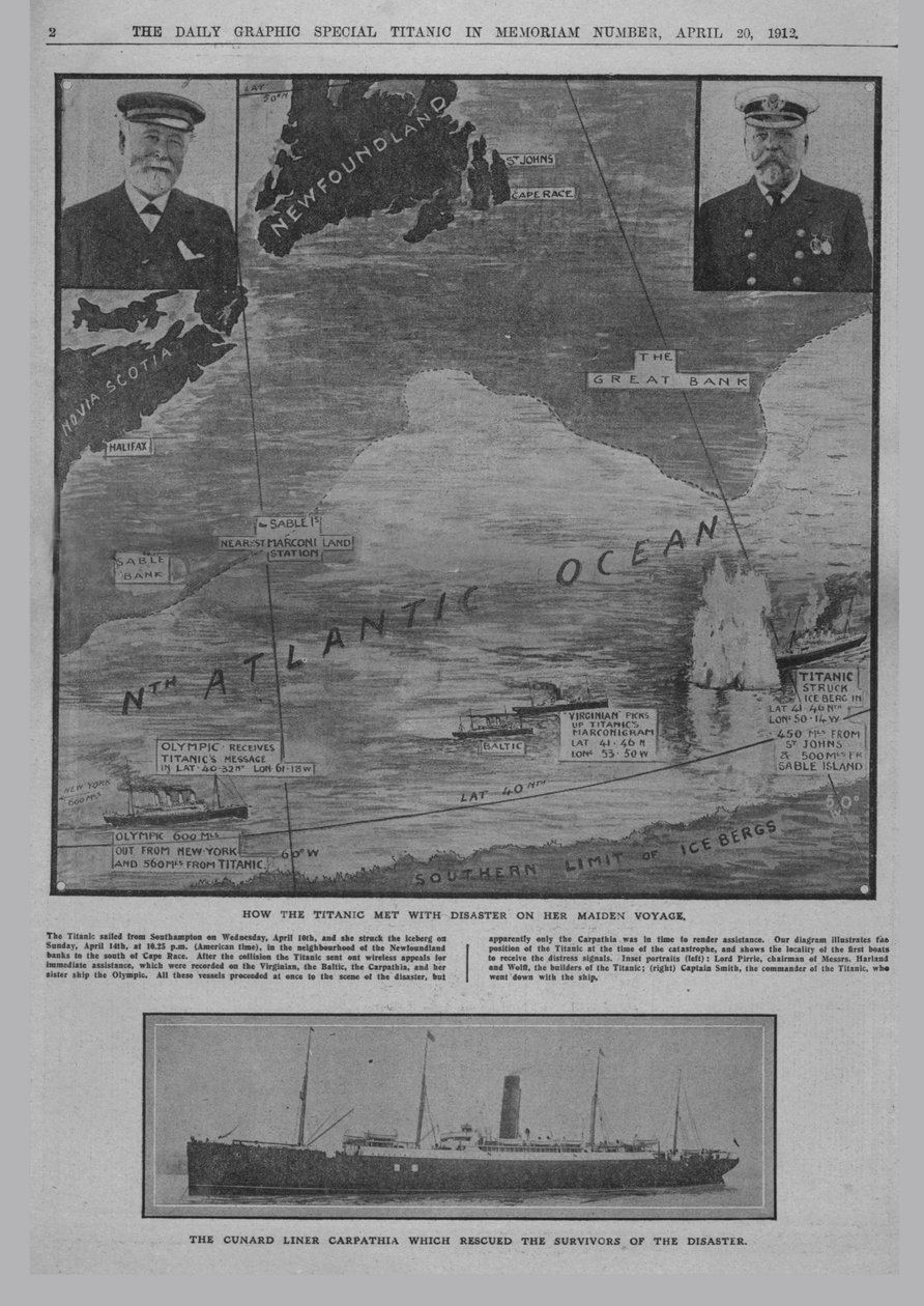 1912年4月20日、タイタニック号がどのようにして災害に遭遇したか、そしてキュナードライナーカルパチア... 作： 不明
