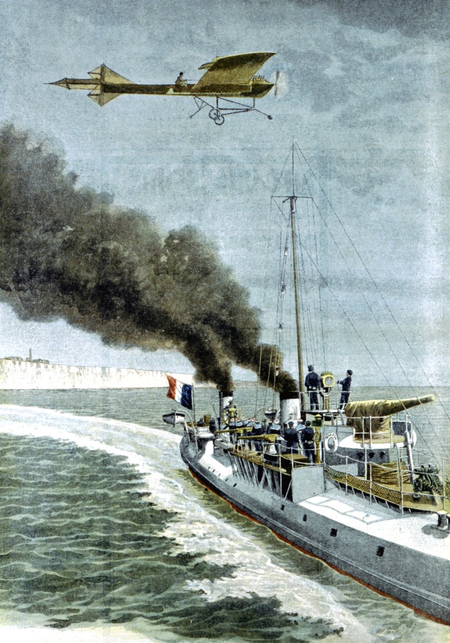 1909年にイギリス海峡を渡って彼のアントワネット単葉機を飛ばそうとしたヒューバートレーサム 作： 不明