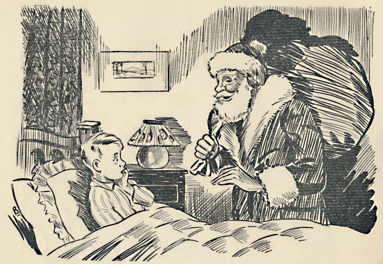 サンタクロースの神秘化、1936年からのイラスト。 作： 不明