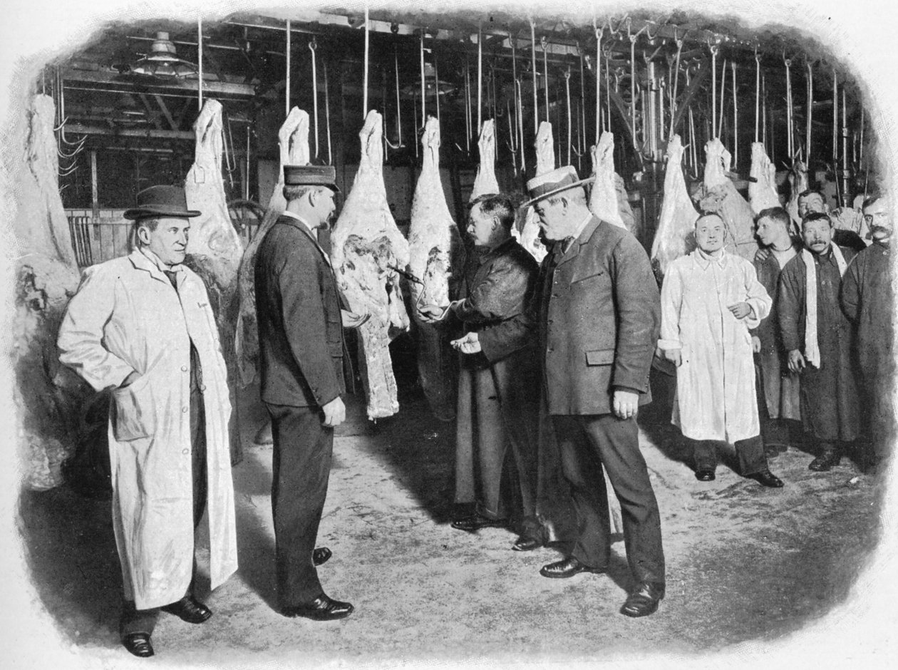 ロンドン市スミスフィールドマーケットでの肉の検査、1903年1903年 作： 不明