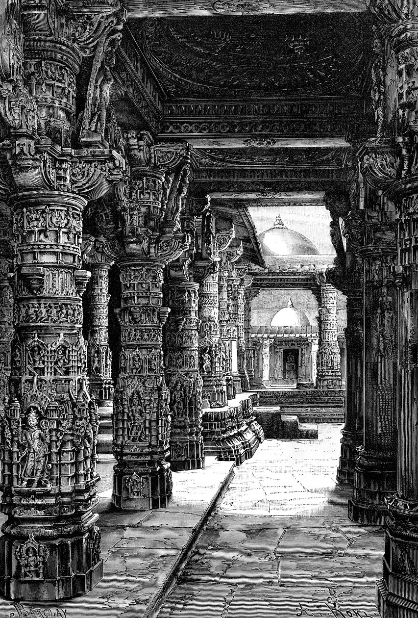 ジャイナ寺院、アブ山、ラージャスターン州、インド、1895年の内部 作： 不明