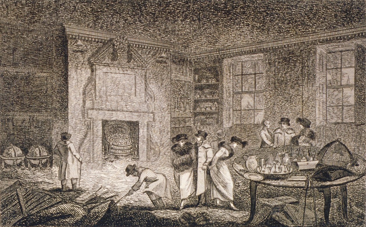 1804年、ロンドンのシティ、リーデンホール・ストリートにあるナサニエル・ベントレーの施設の内観 作： 不明