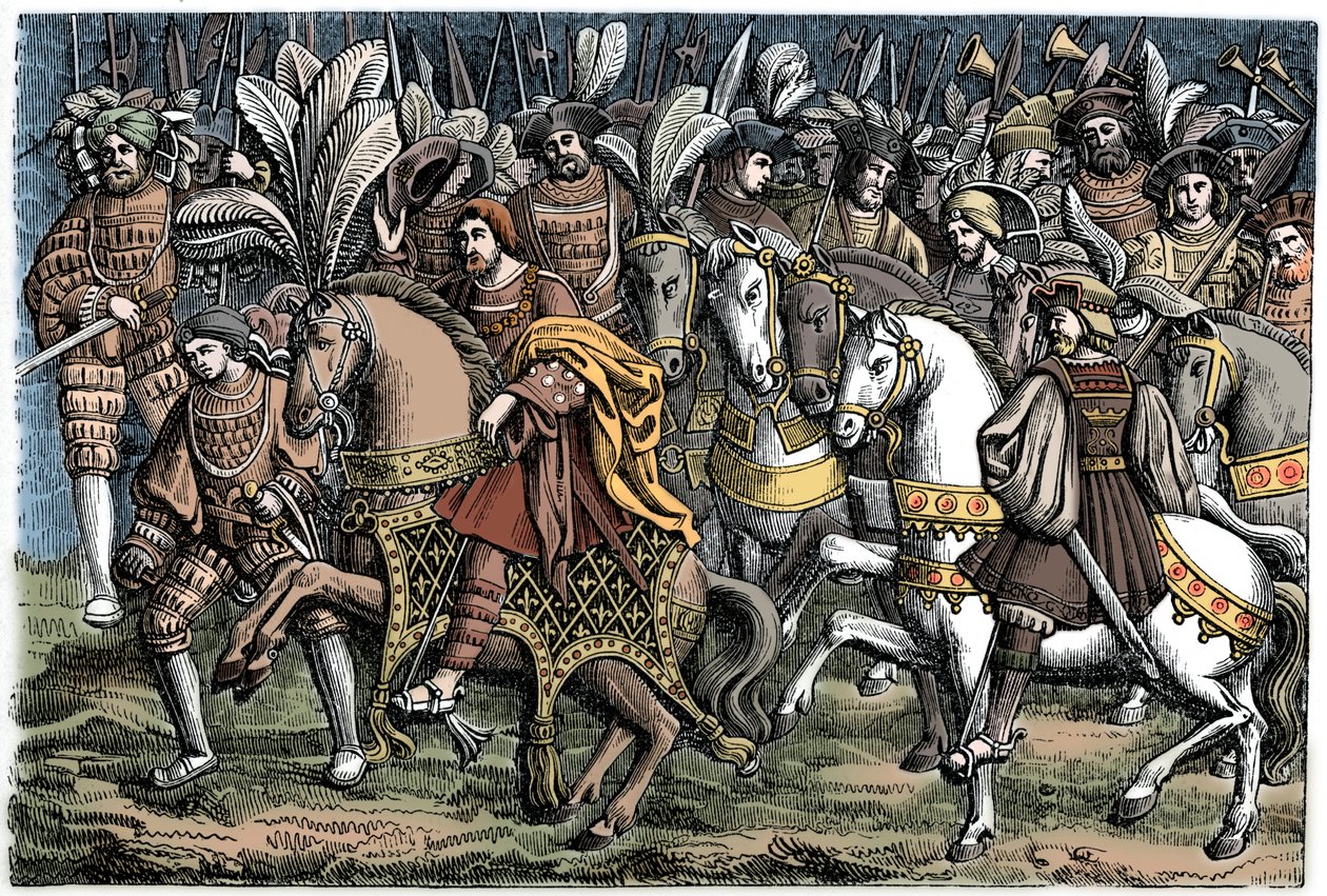 フランシス1世とヘンリー8世のインタビュー、金の布地、1520年、1870年。 作： 不明
