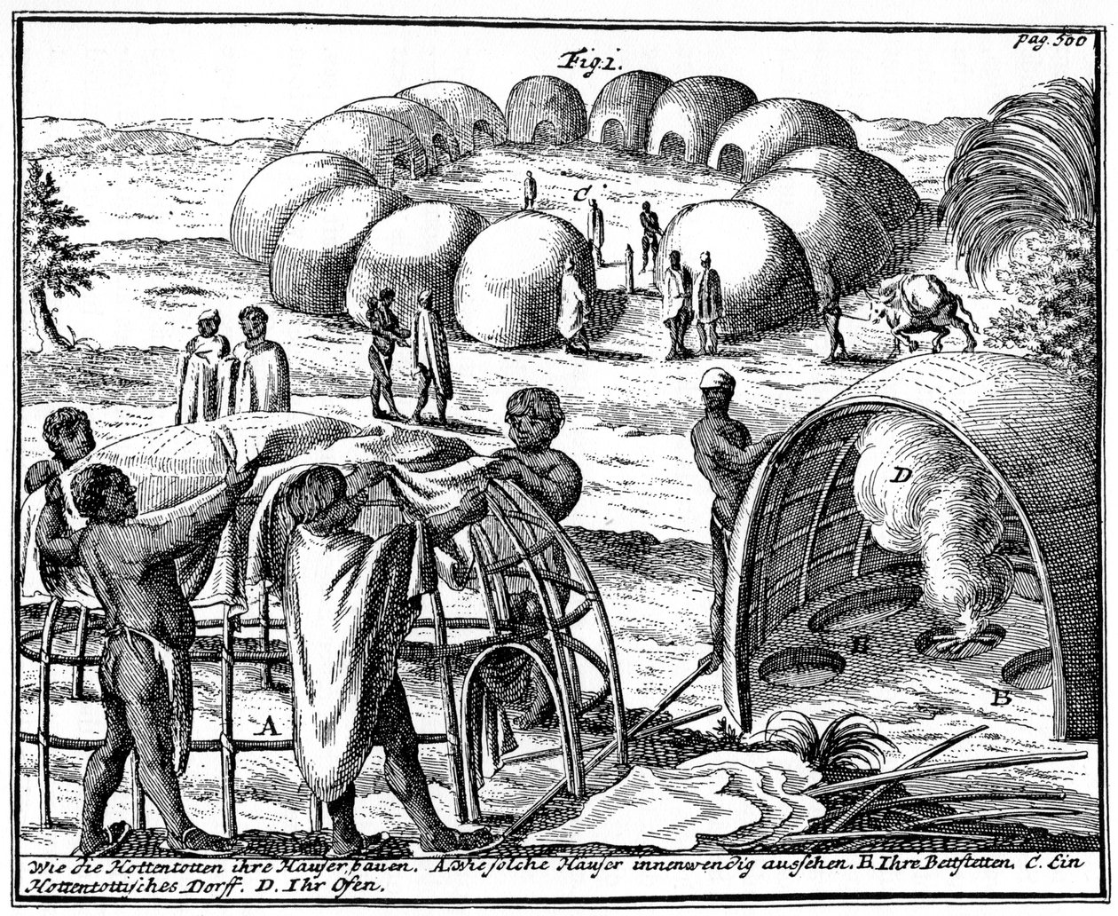 Khoikhoi小屋とkraal、南アフリカ、1931 作： 不明