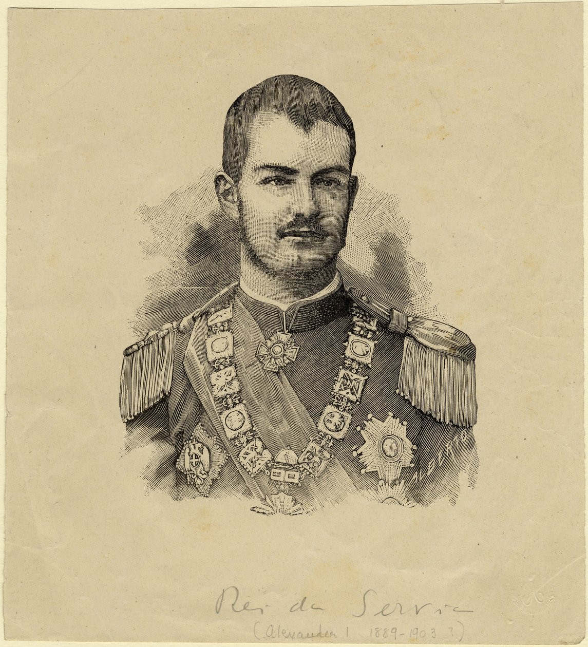 セルビア1876-1903年のアレクサンドル王、c。 1889 作： 不明